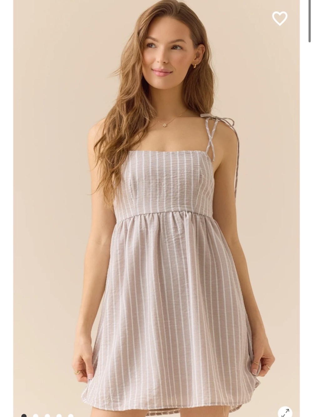 Nolani Mini Dress Altar’d State Striped Tie-Shoulder Sundress in Soft Beige NWT